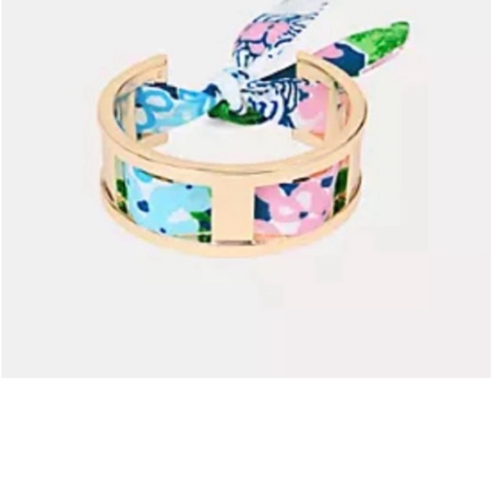Lilly Pulitzer Gold Cuff Bracelet with Pink, Blue & Green Patterned Scarf